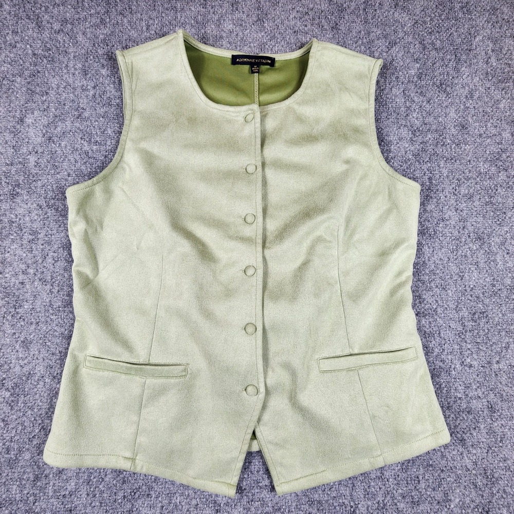 Adrienne Vittadini Sage Green Faux Suede Button Front Vest VK35628 Womens Medium